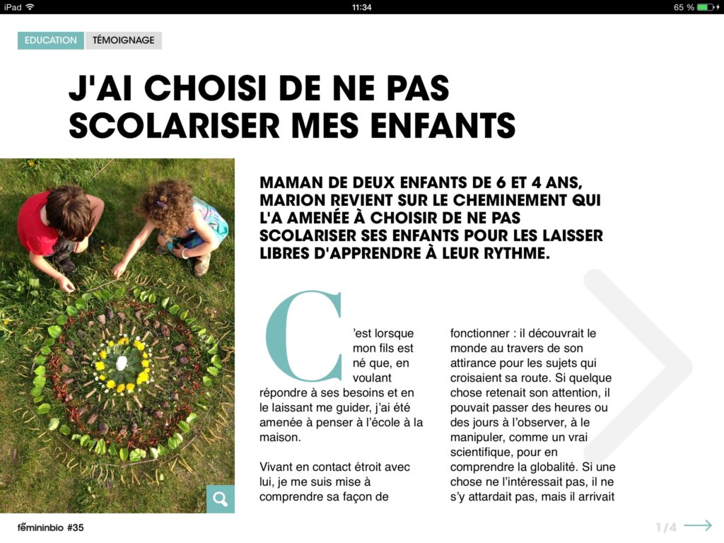 ief femininbioNotre article sur Fémininbio : “J’ai choisi de ne pas scolariser mes enfants” - Nouvelles Racines
